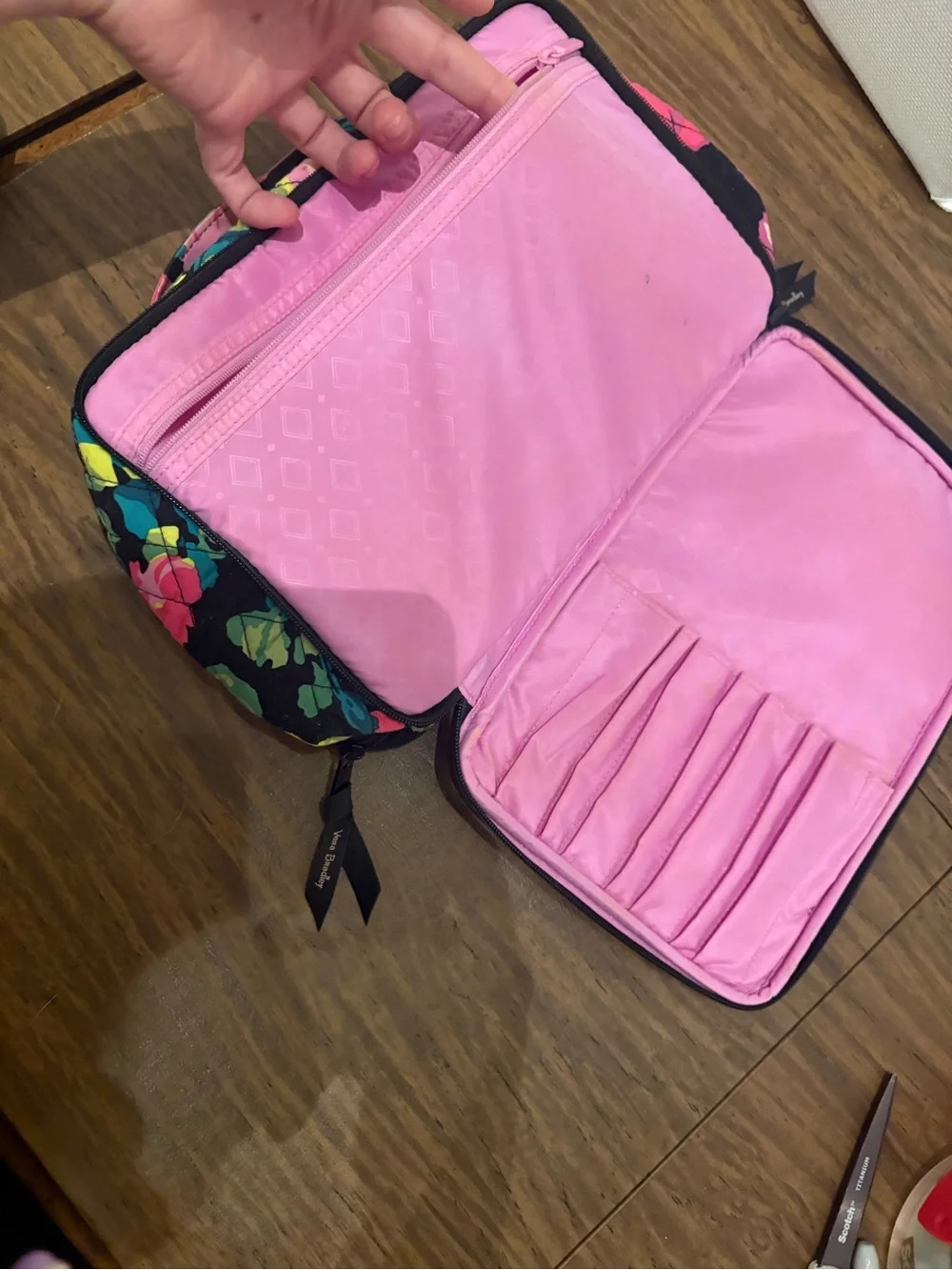 Vera Bradley Black Floral Quilted Cosmetic Case Large Multipocket